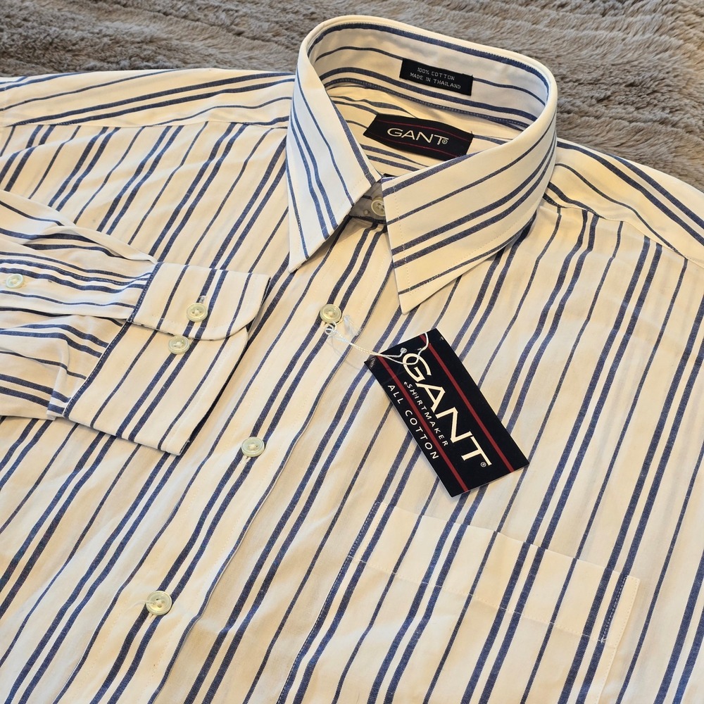 Gant Shirtmaker Mens Blue White Striped Cotton Dress Shirt 16 34-35 NEW